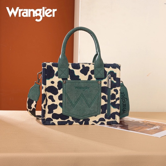 Wrangler Cow Print Concealed Carry Tote/Crossbody Turquoise - Picture 3 of 4